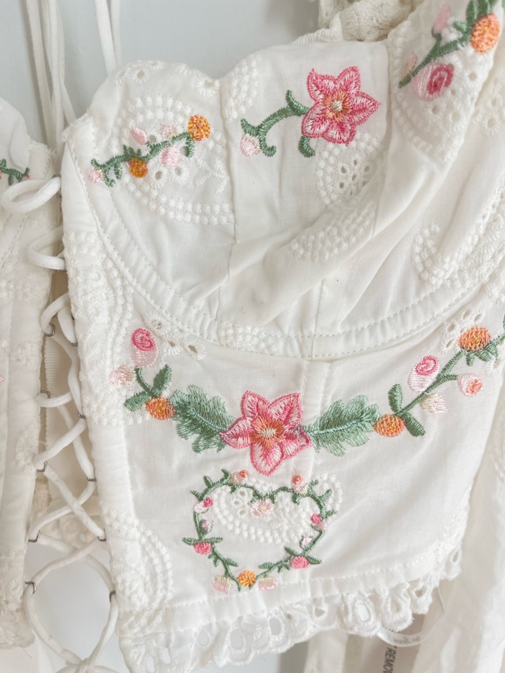 For Love & Lemons Thalia Top White Embroidered Corset Puff Sleeve Blouse S NWT - Picture 7 of 12